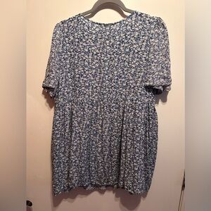 Blue Floral V-Neck Smocked Midi Dress